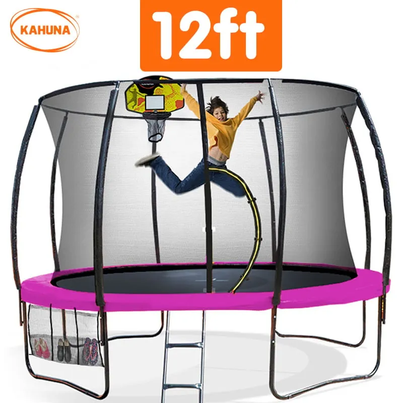 12ft Kids Trampoline Set with Safety Net, Ladder, Basketball – Kahuna