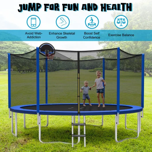 15/16 Feet Outdoor Recreational Trampoline with Enclosure Net-15ft