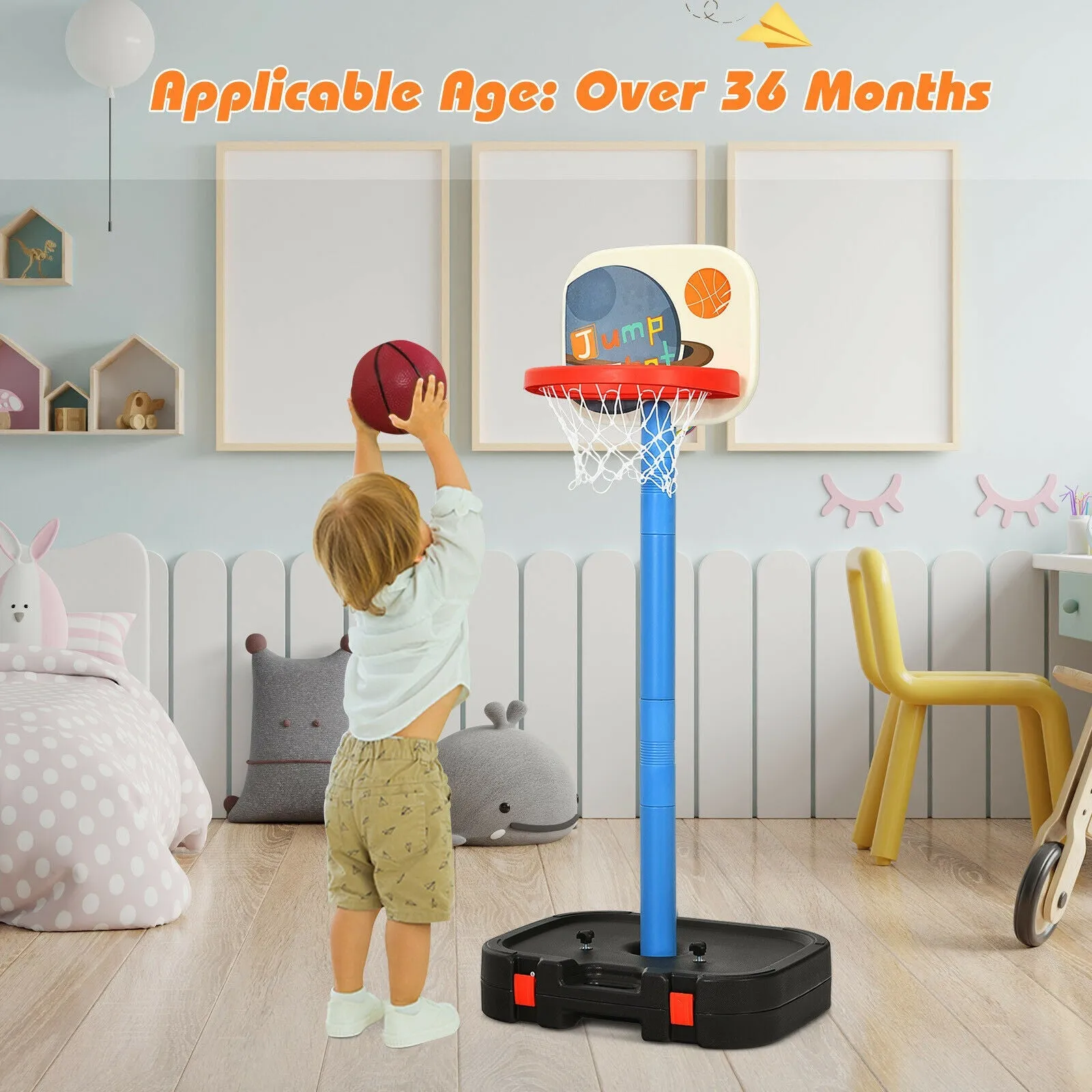 2 in 1 Adjustable Kids Basketball Hoop Set-Black