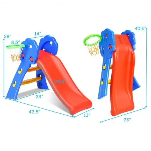 2 Step Children Folding Slide with Basketball Hoop