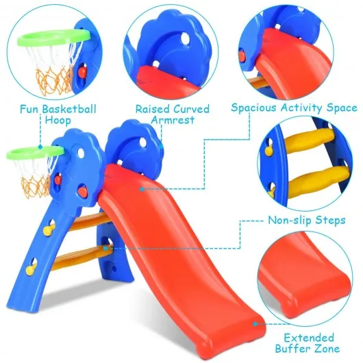 2 Step Children Folding Slide with Basketball Hoop