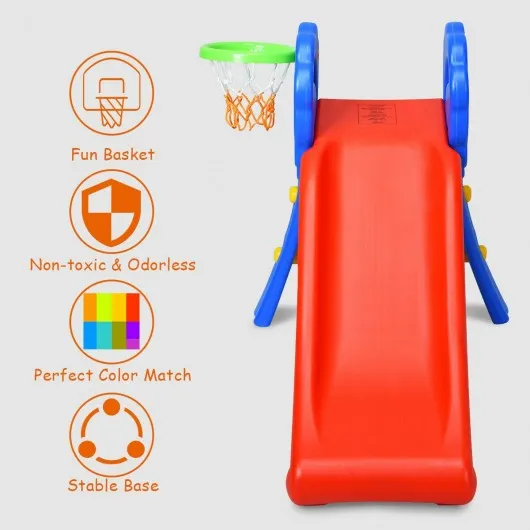 2 Step Children Folding Slide with Basketball Hoop