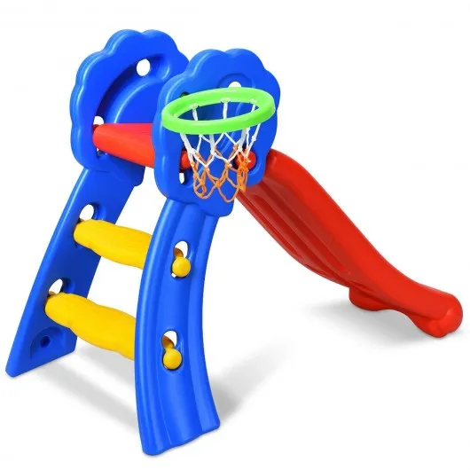 2 Step Children Folding Slide with Basketball Hoop