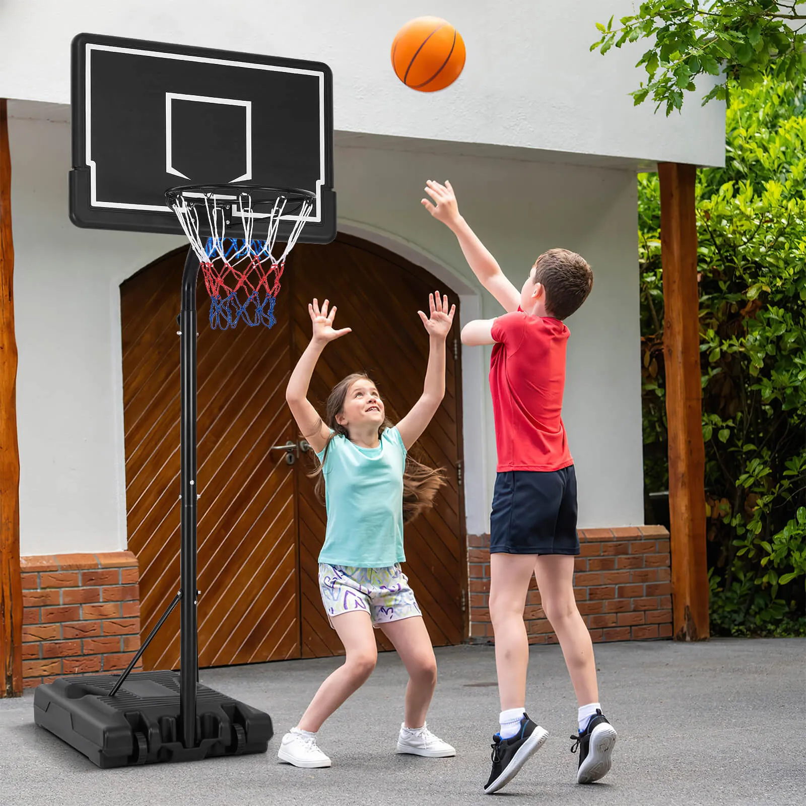 2.7-3.2 m Outdoor Basketball Hoop System with Fillable Base and Wheels