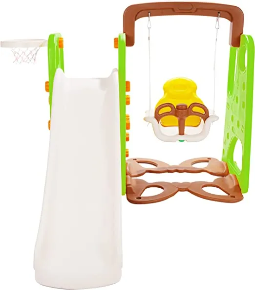 3-in-1 Slide and Swing Playset with Basketball Hoop