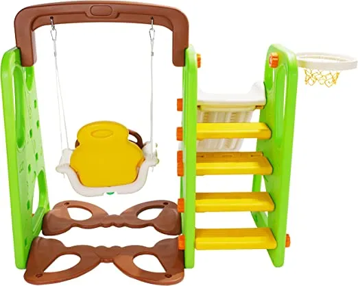 3-in-1 Slide and Swing Playset with Basketball Hoop