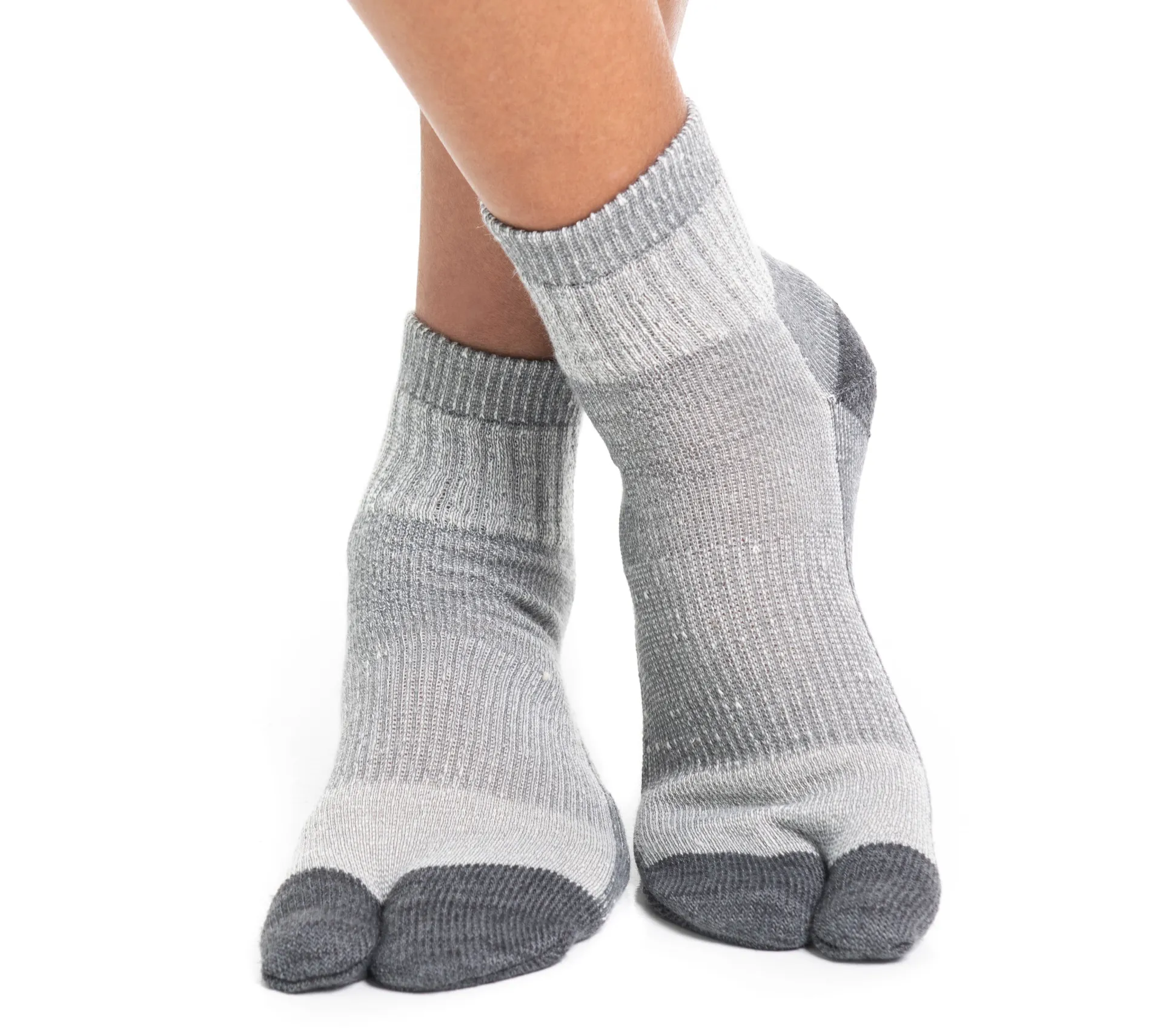 3 Pairs Wool Light Grey V-Toe Tabi Socks for Hiking or Casual Flip-Flops