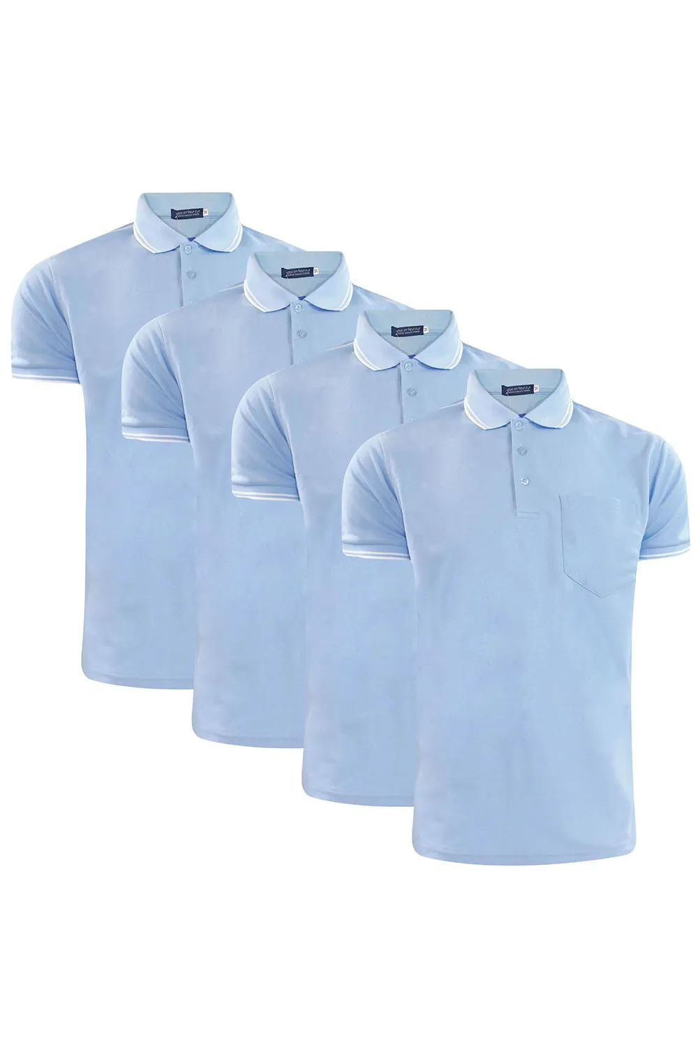 4 Pack Mens Plain Pique Tipping Collar T Shirts