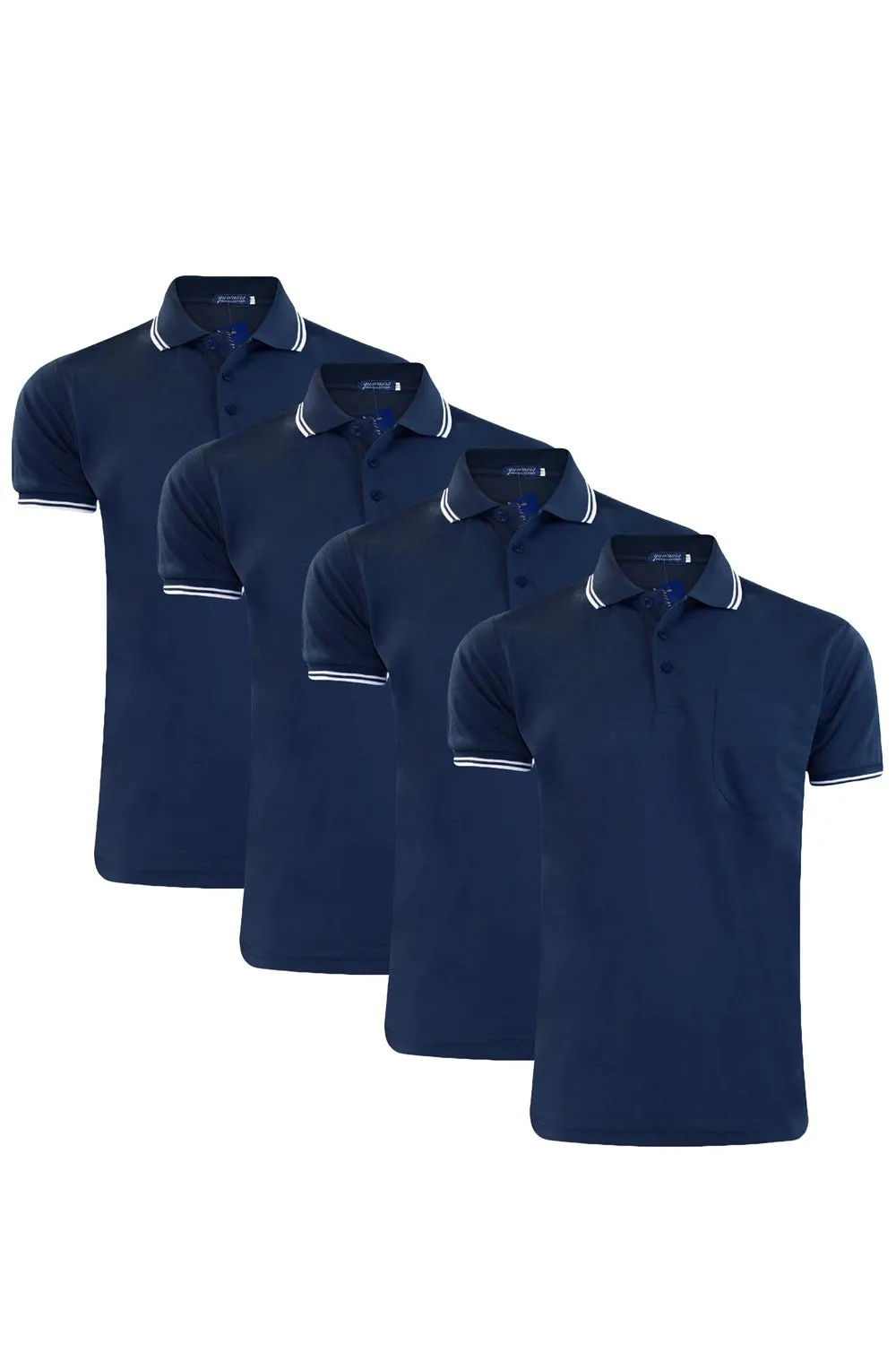 4 Pack Mens Plain Pique Tipping Collar T Shirts