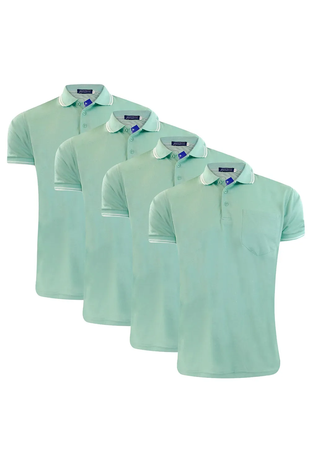 4 Pack Mens Plain Pique Tipping Collar T Shirts