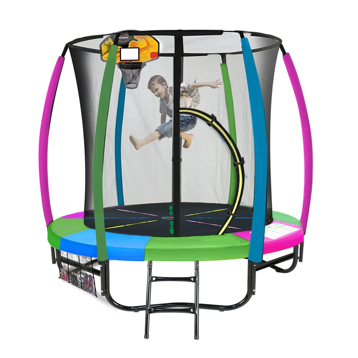 6ft Rainbow Trampoline Set, UV-Stabilised Safety Net, Heavy-Duty Steel Frame, Kahuna