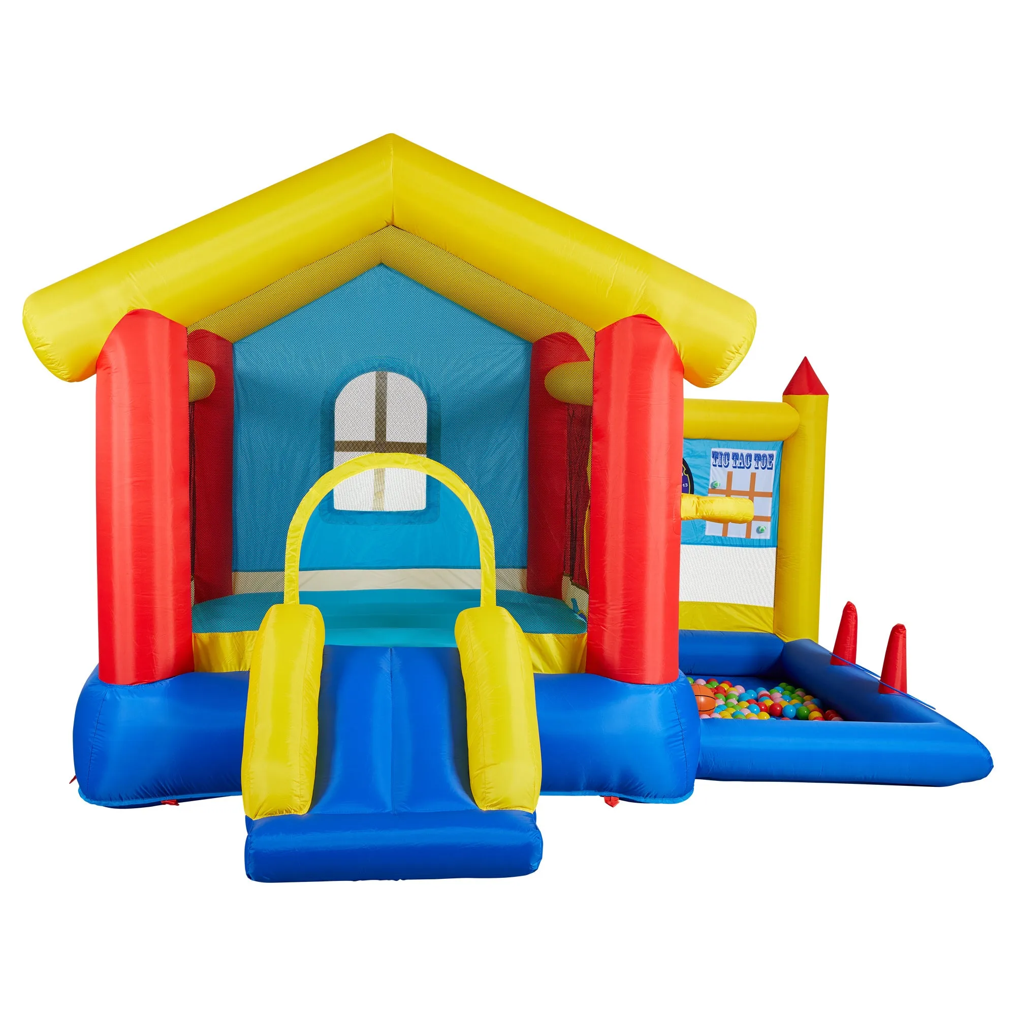 8 in 1 Inflatable Bounce House with Blower Basketball Hoop Ocean Balls Ring-toss Game Target and Sticky Ball Game for Kids