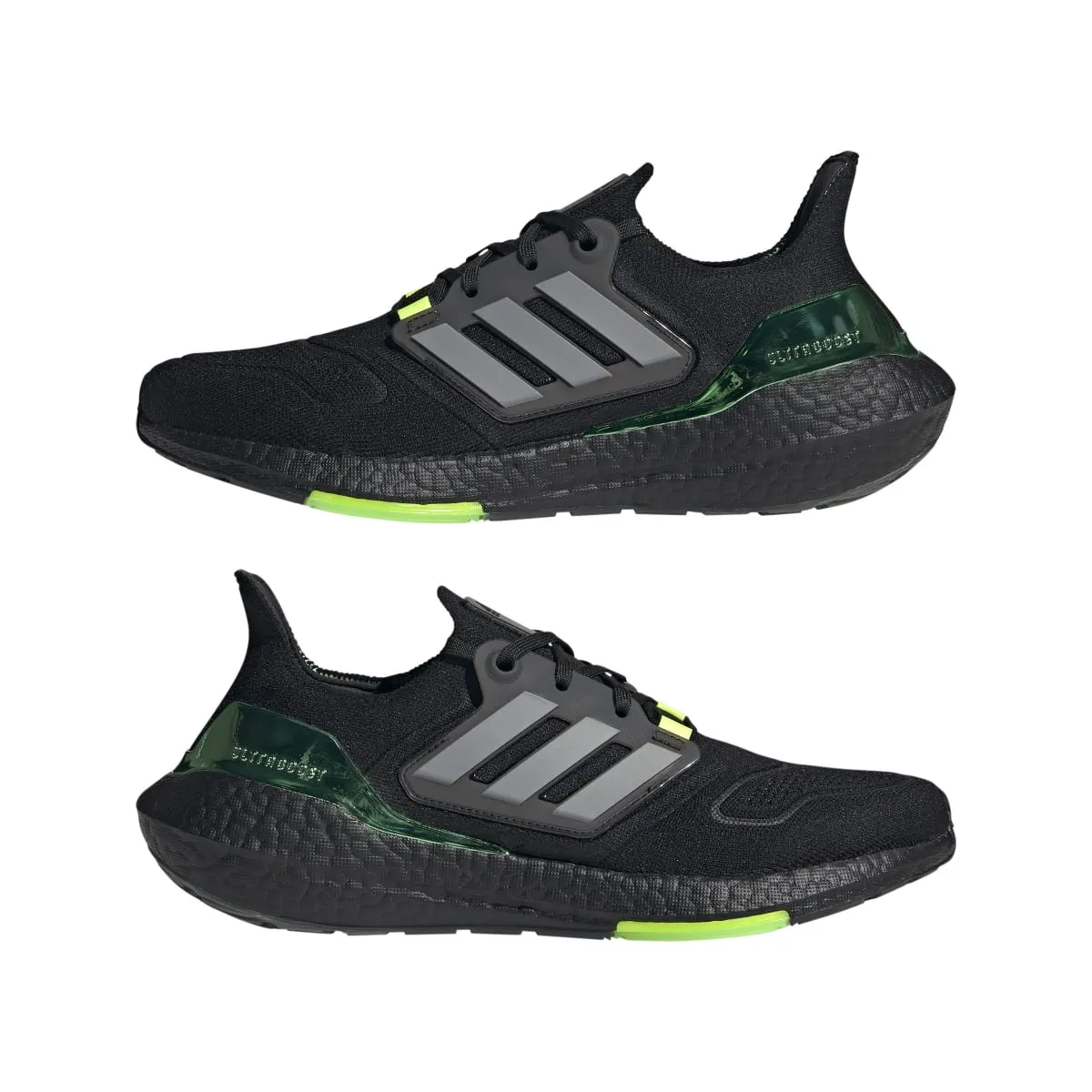 ADIDAS GX5917 ULTRABOOST 22 MN'S (Medium) Black/Metallic/Green Primeknit Running Shoes