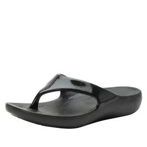 Alegria Womens Ode Flip Flop Thongs Summer Slip On - Black Gloss