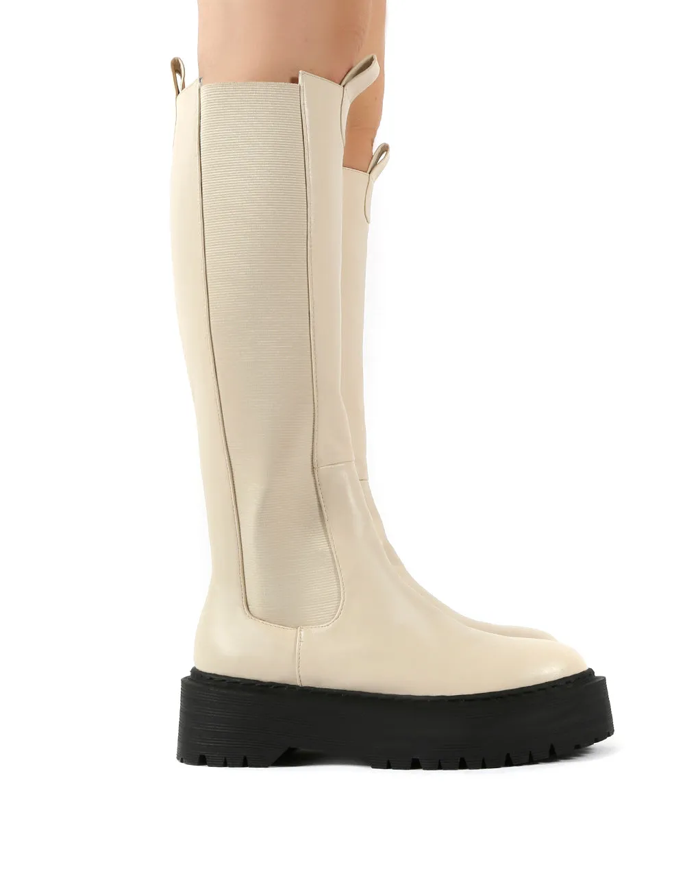 Andi Bone Pu Knee High Chunky Sole Boots