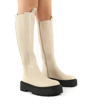 Andi Bone Pu Knee High Chunky Sole Boots