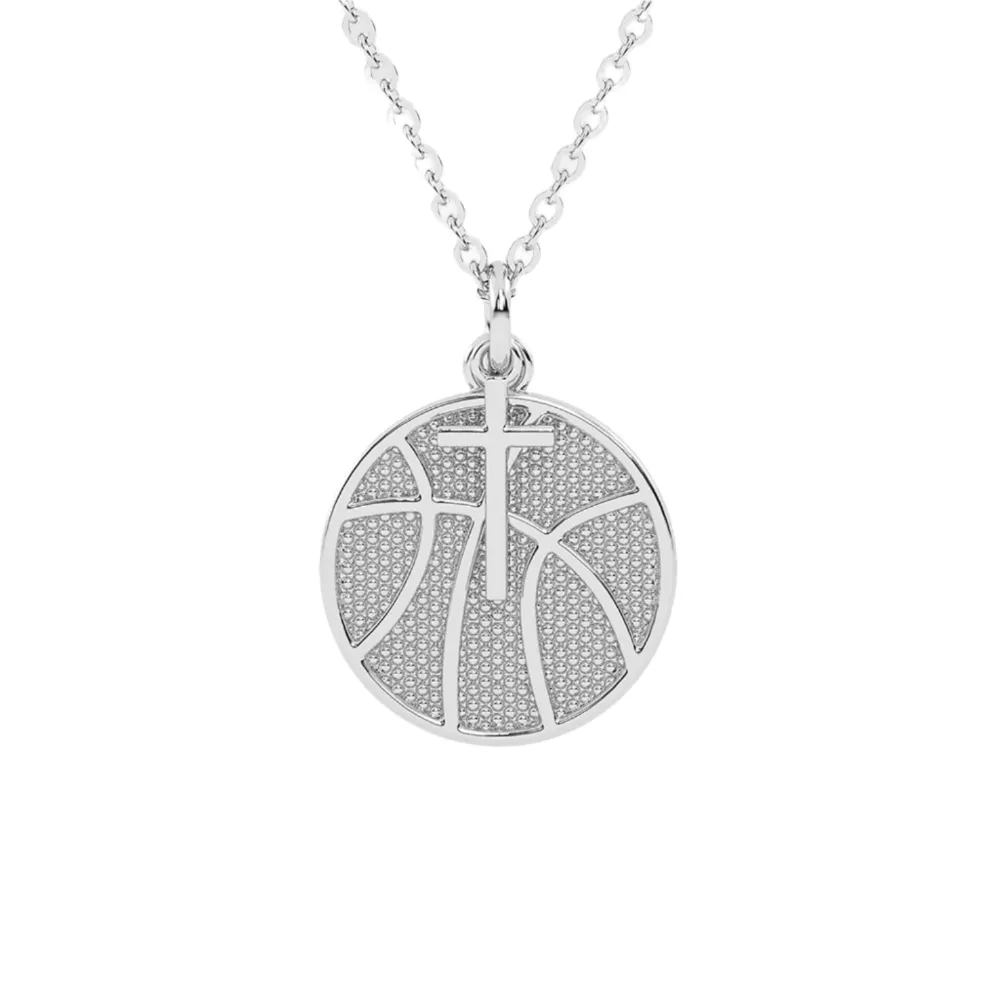 Basketball Cross Necklace w/ Dangle Pendant | Stainless Steel