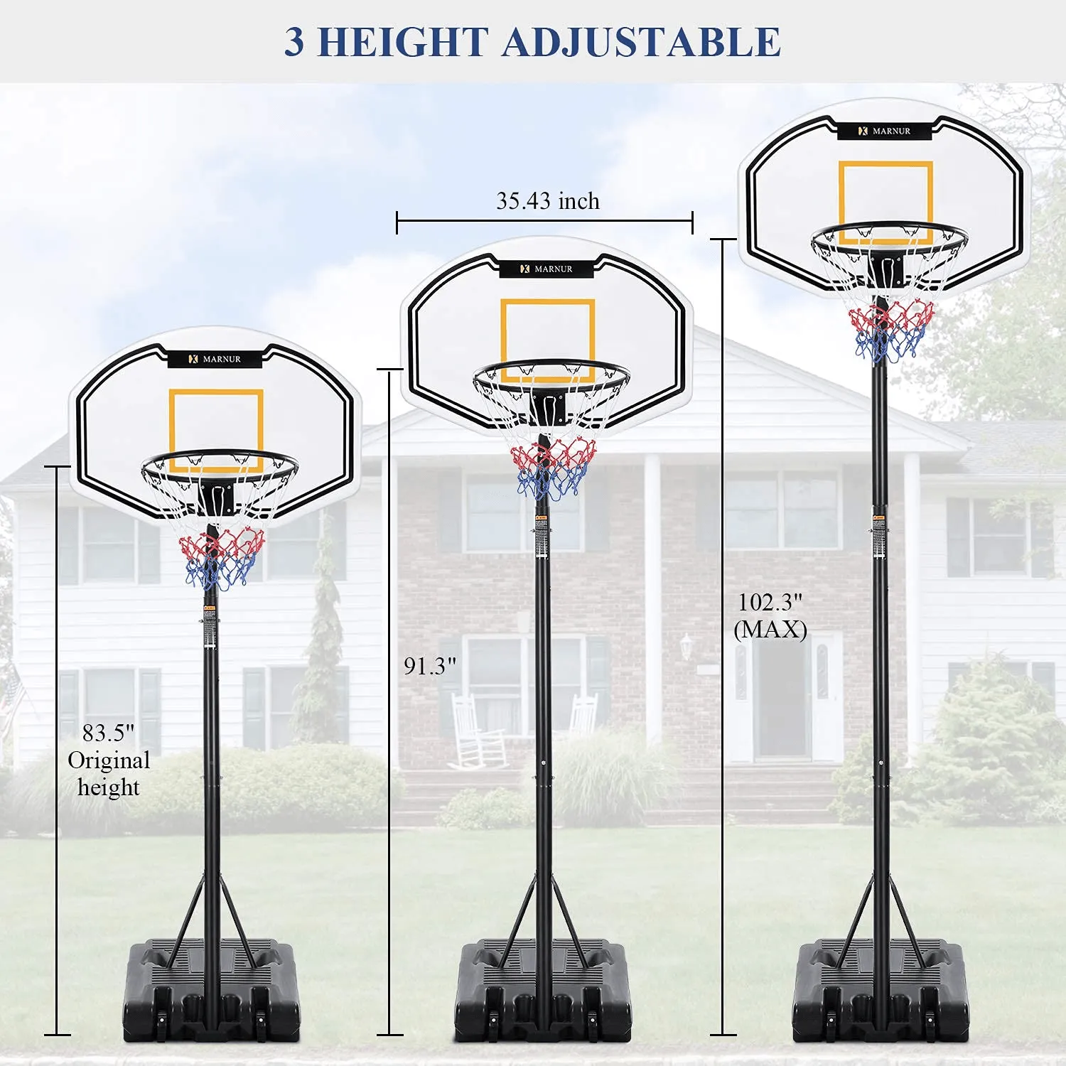 Basketball Hoop Portable Basketball Goal Basketball System 35"x23.6" Backboard with Adjustable Height and Removable Wheels Outdoor/Indoor for Kids/Youth/Teenagers