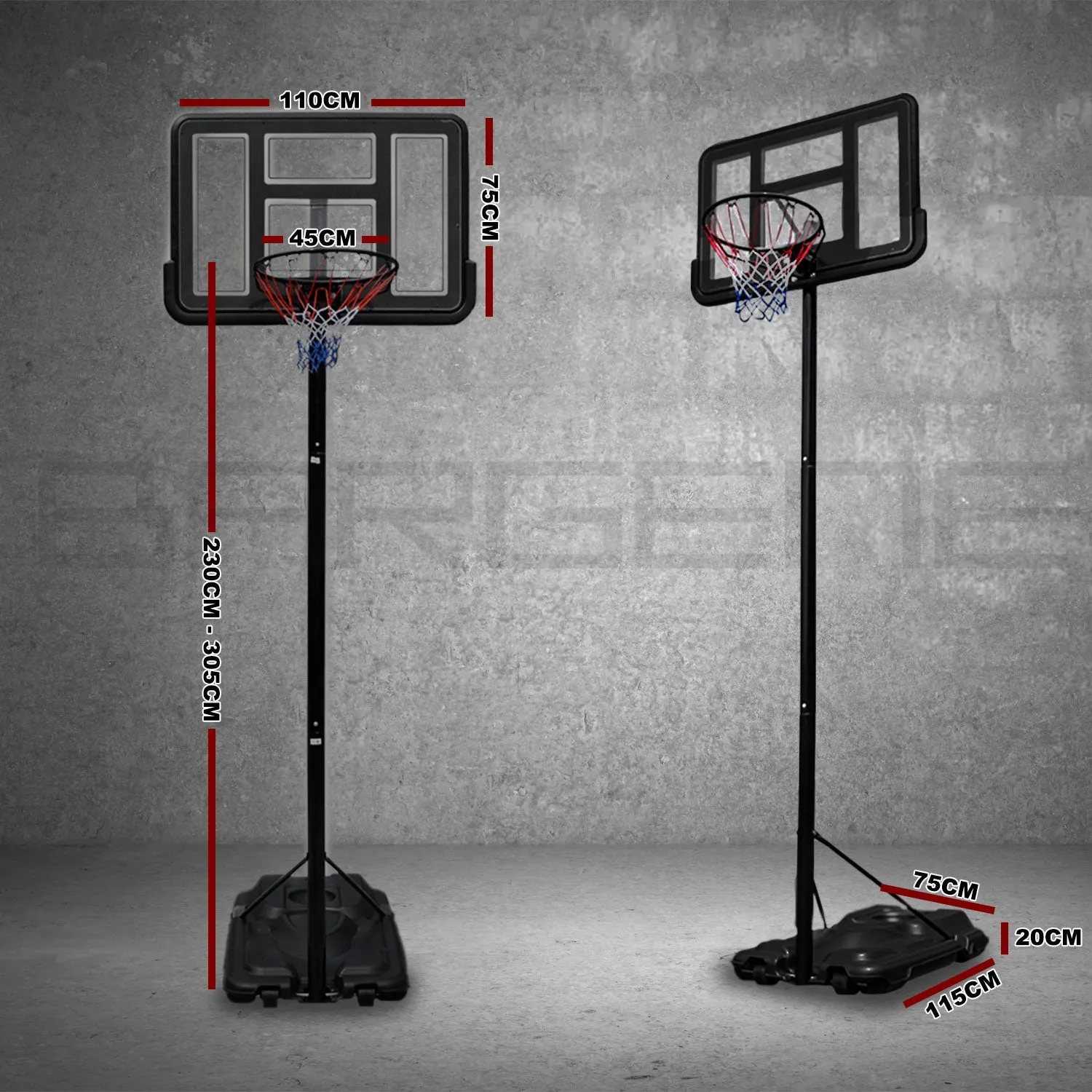 Basketball Hoop Stand System Portable Adjustable Height Ring Backboard Net Rim