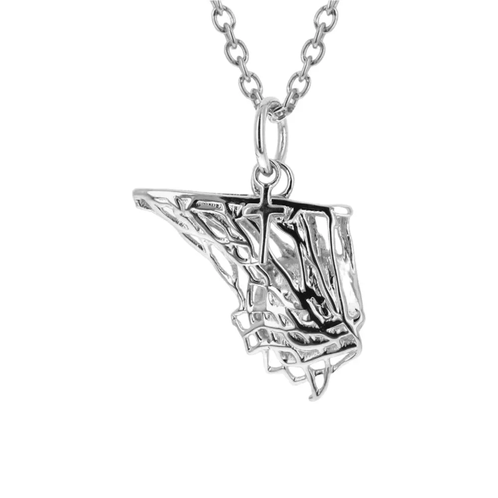 Basketball Net Necklace w/ Dangle Cross Pendant | Gold