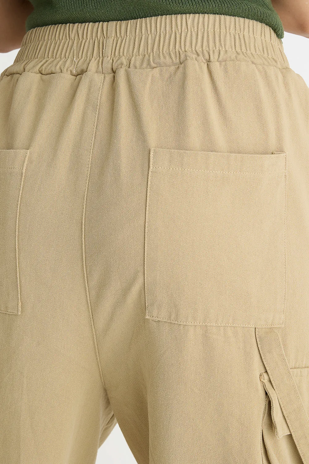 Beige Elasticated Parachute Cargo