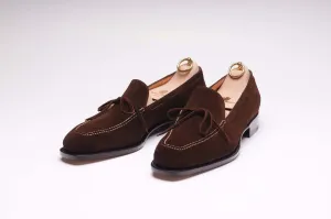 Bespoke Brown Suede Tussles Loafer Shoes for Men's