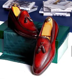 Bespoke Red Split Toe Tussles Leather Shoes for Men