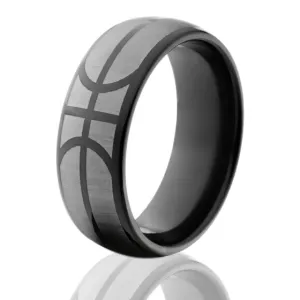 Black Zirconium Basketball Ring - Custom Men's Wedding Bands