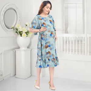 Blue Frill Hem Nursing Maternity Dress