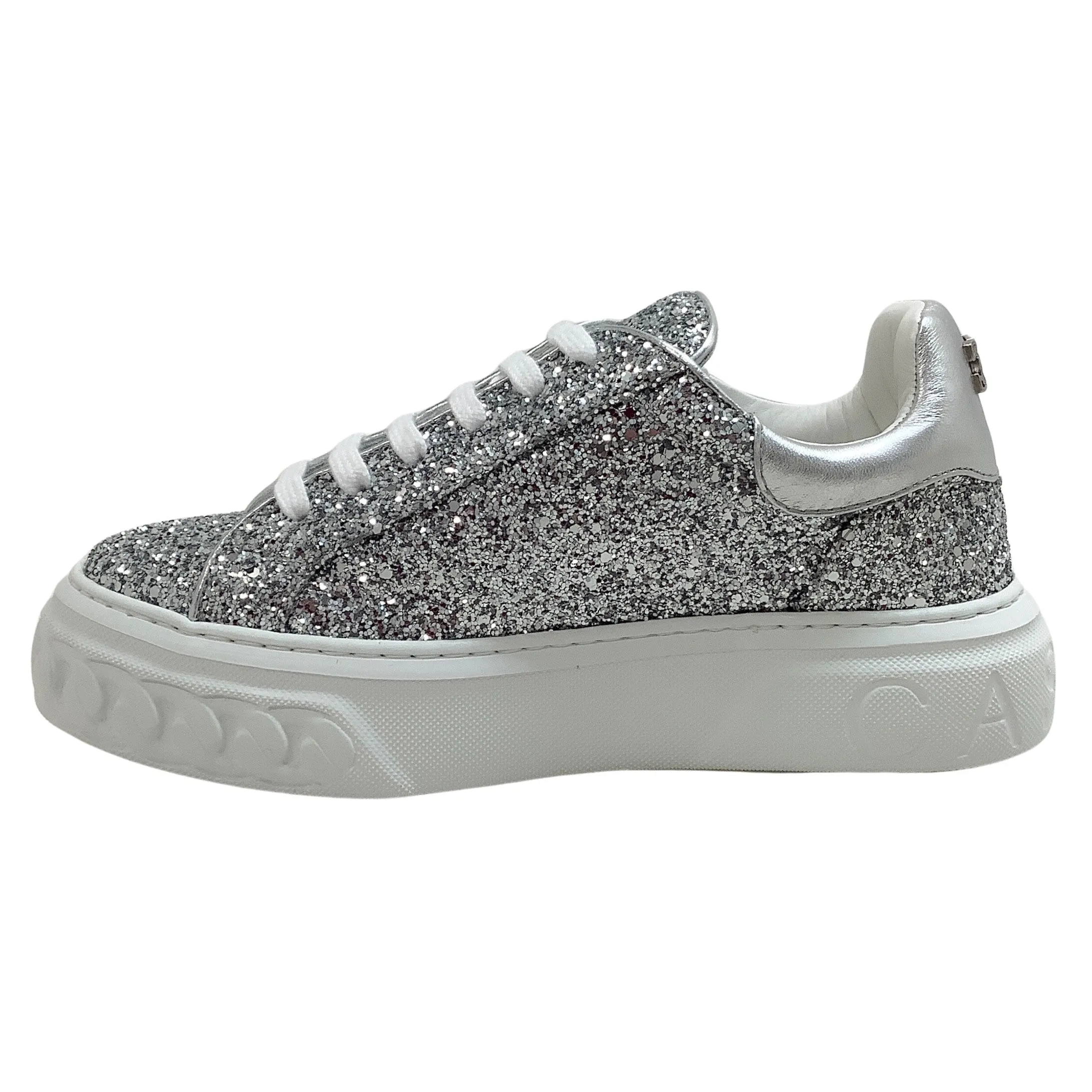 Casadei Silver Glitter Off Road Stargate Sneakers