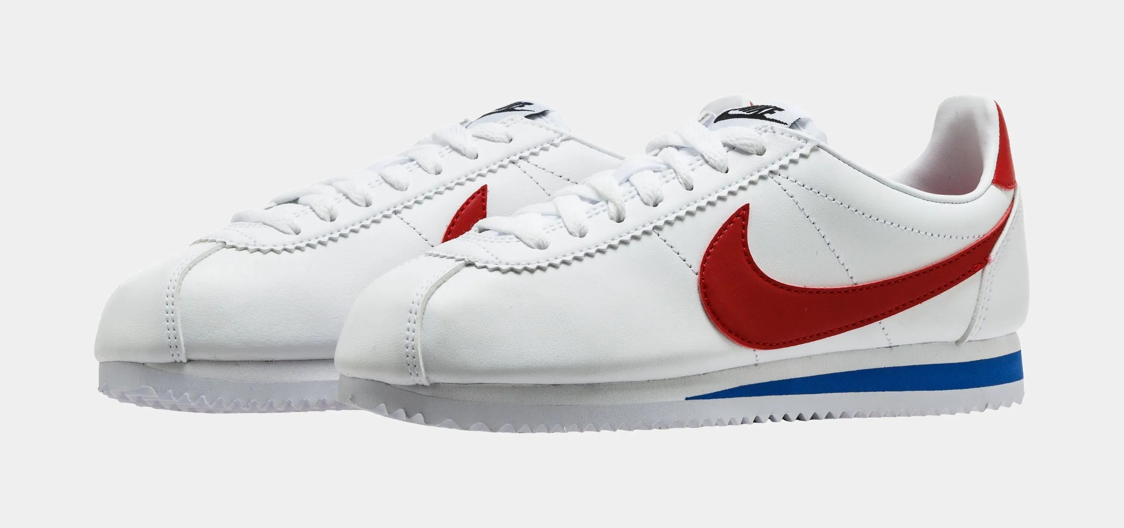 Classic Cortez Leather Low Womens Lifestyle Shoes (White/Red/Blue)