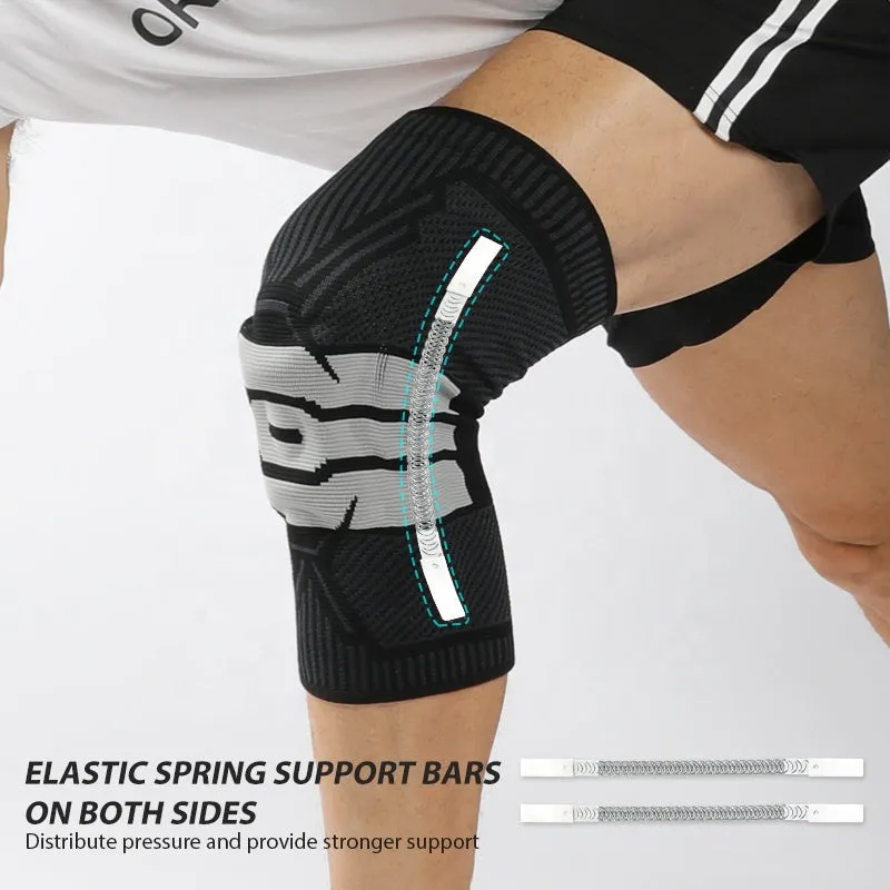 Compression Knee Sleeve with Patella Gel Pad and Stabilizing Spring for Protection