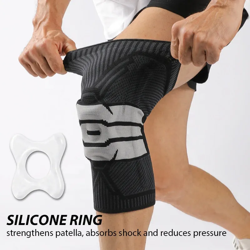 Compression Knee Sleeve with Patella Gel Pad and Stabilizing Spring for Protection