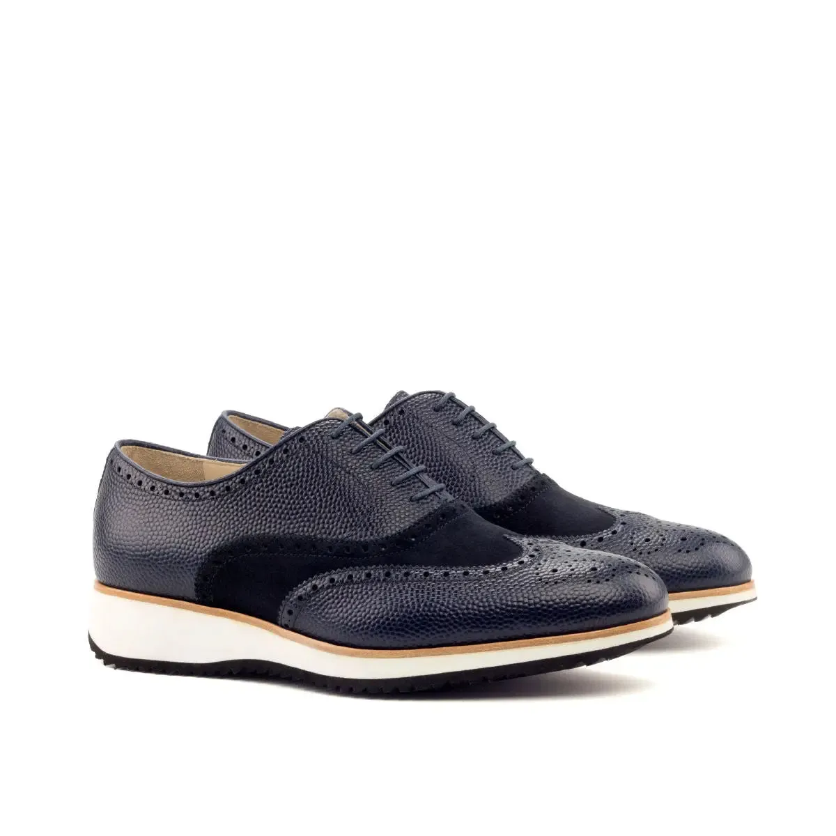 DapperFam Aeron in Navy Men's Lux Suede & Italian Pebble Grain Leather Full Brogue