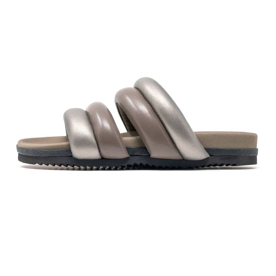 Dbldbl Puff Puff Sandals in Gunmetal & Taupe Vegan Leather