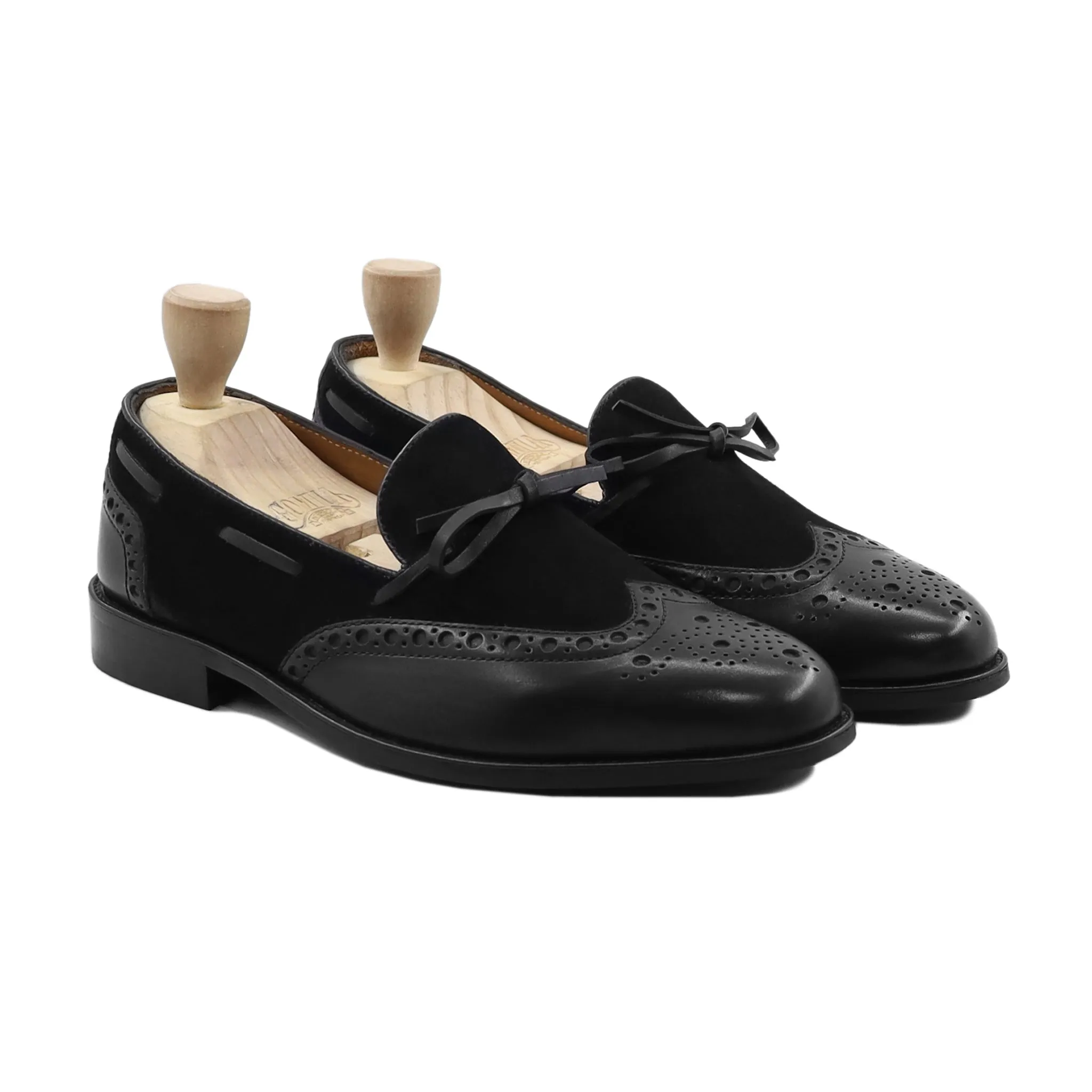 Dubnion - Men's Black Calf Leather and Kid Suede Loafer