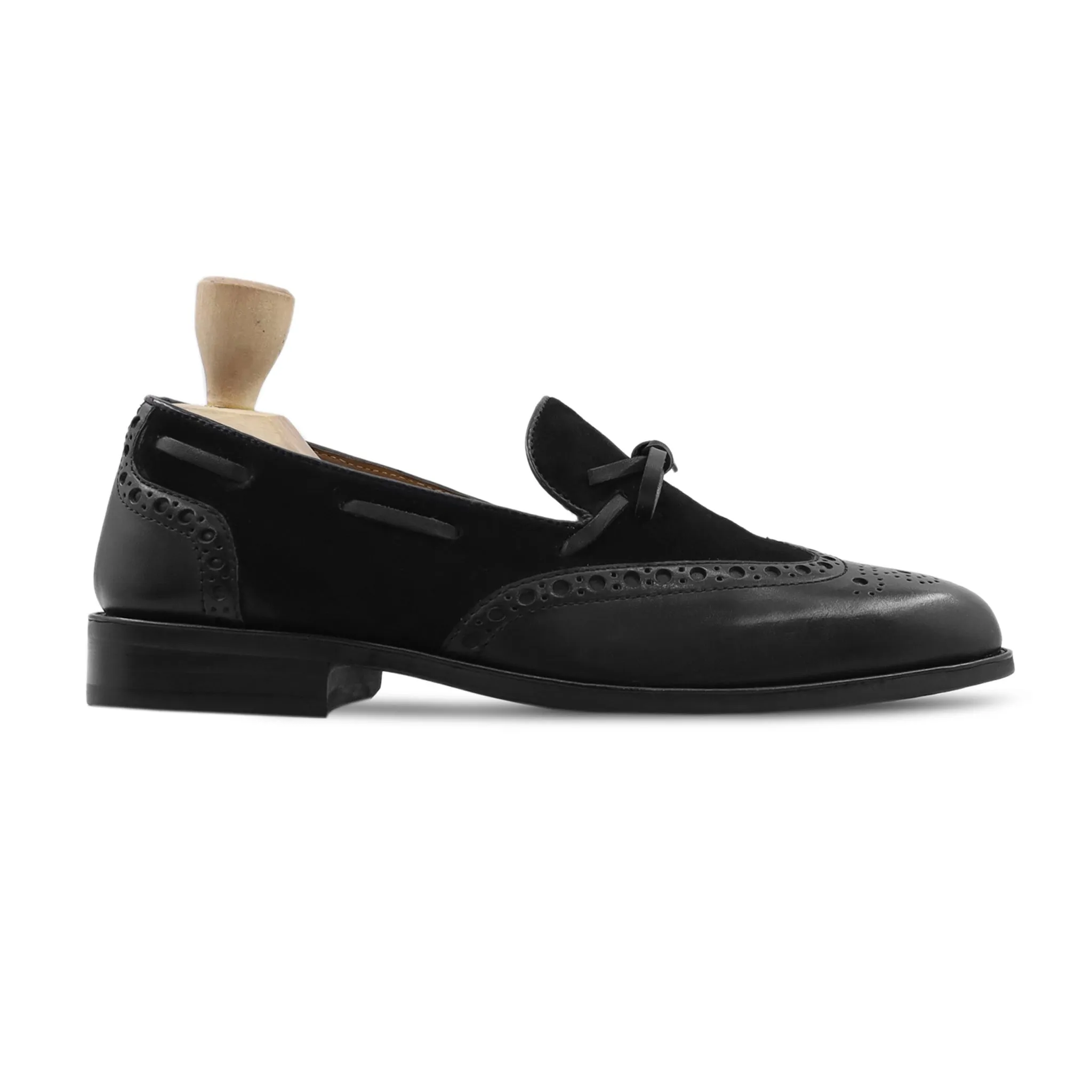 Dubnion - Men's Black Calf Leather and Kid Suede Loafer