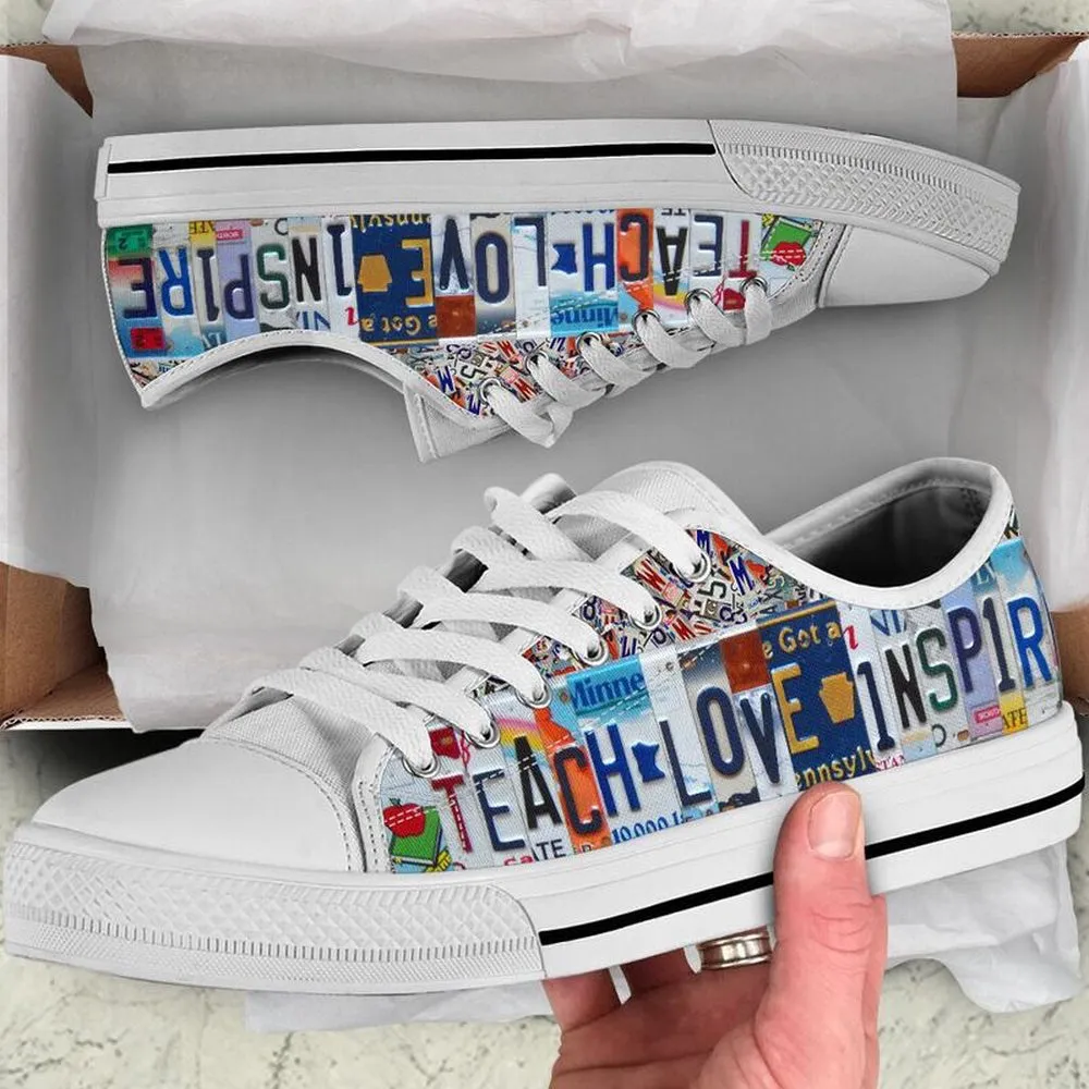 Early Head Start Teacher Inspire License Plates Low Top Shoes, Teacher Shoes, Low Top Sneakers