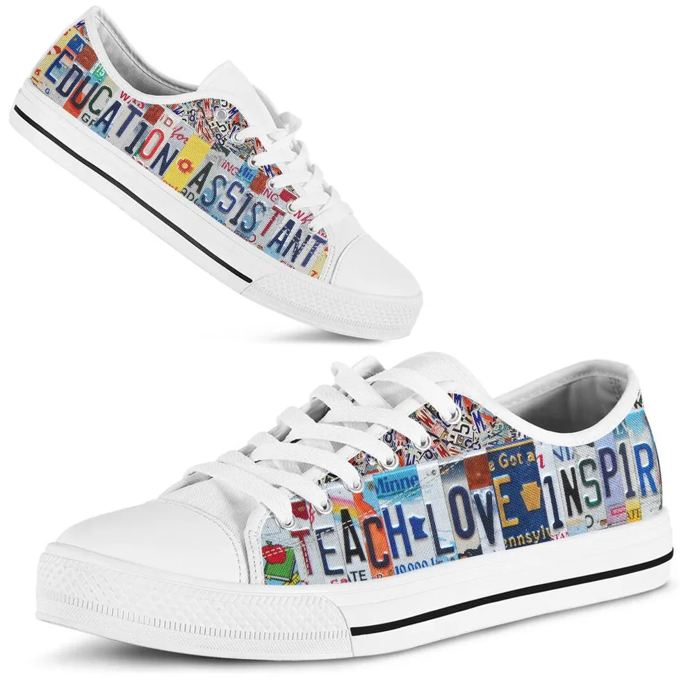 Education Assistant Inspire License Plates Low Top Shoes, Teacher Shoes, Low Top Sneakers