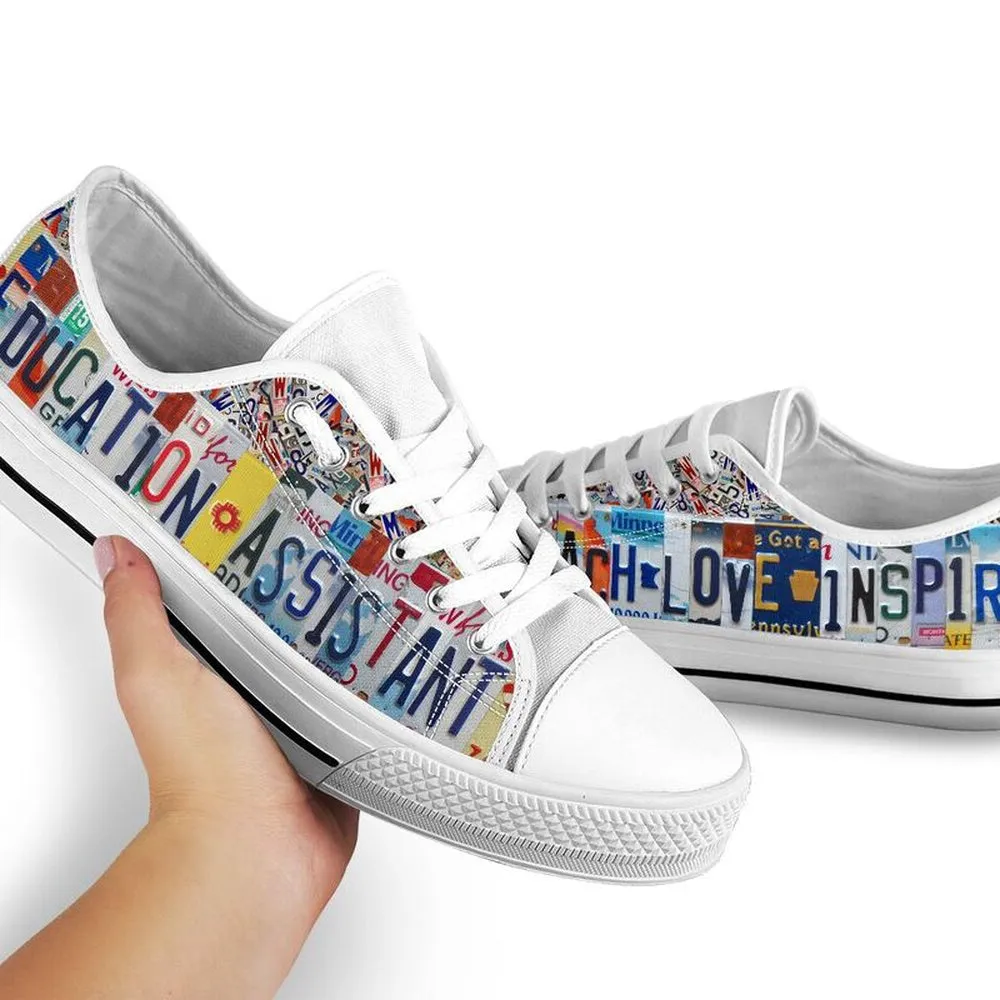 Education Assistant Inspire License Plates Low Top Shoes, Teacher Shoes, Low Top Sneakers