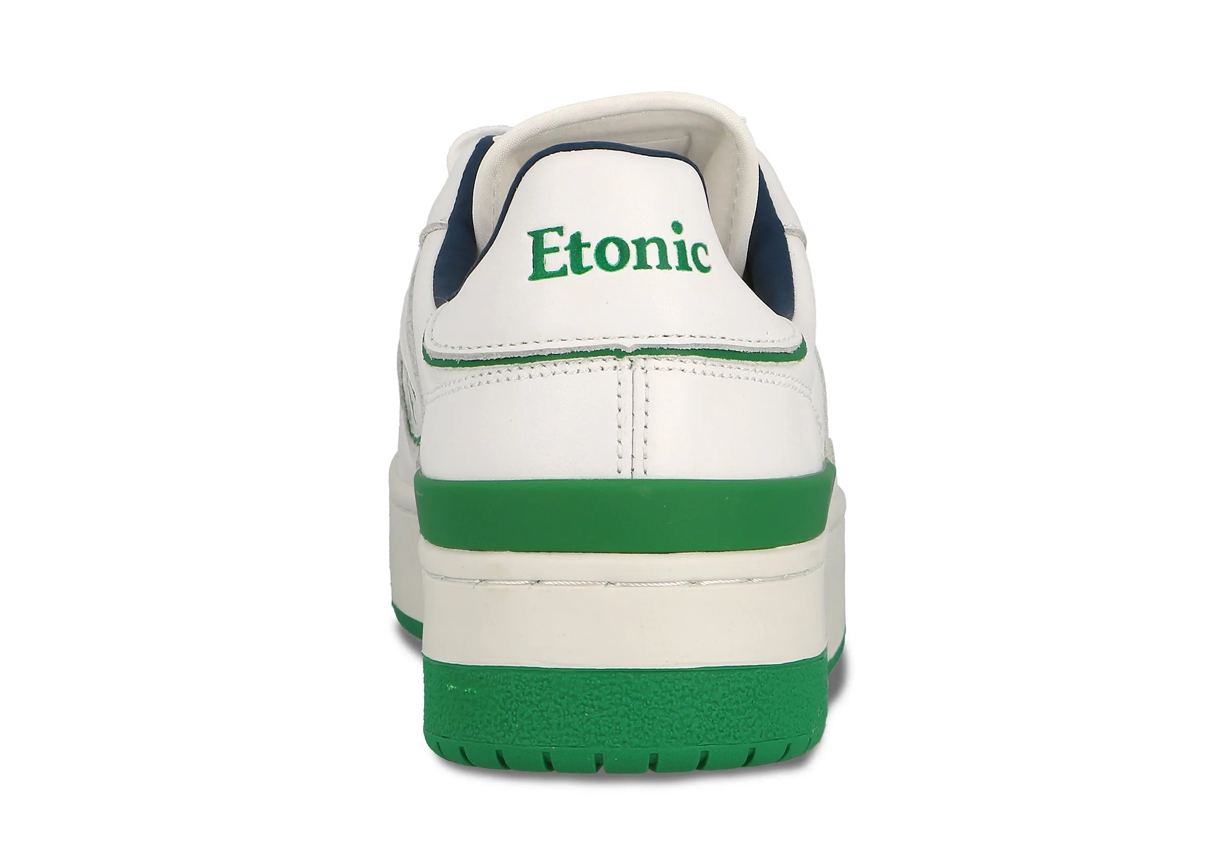 Etonic B481 sneakers in white leather with green details and white midsole with green bottom outsole.