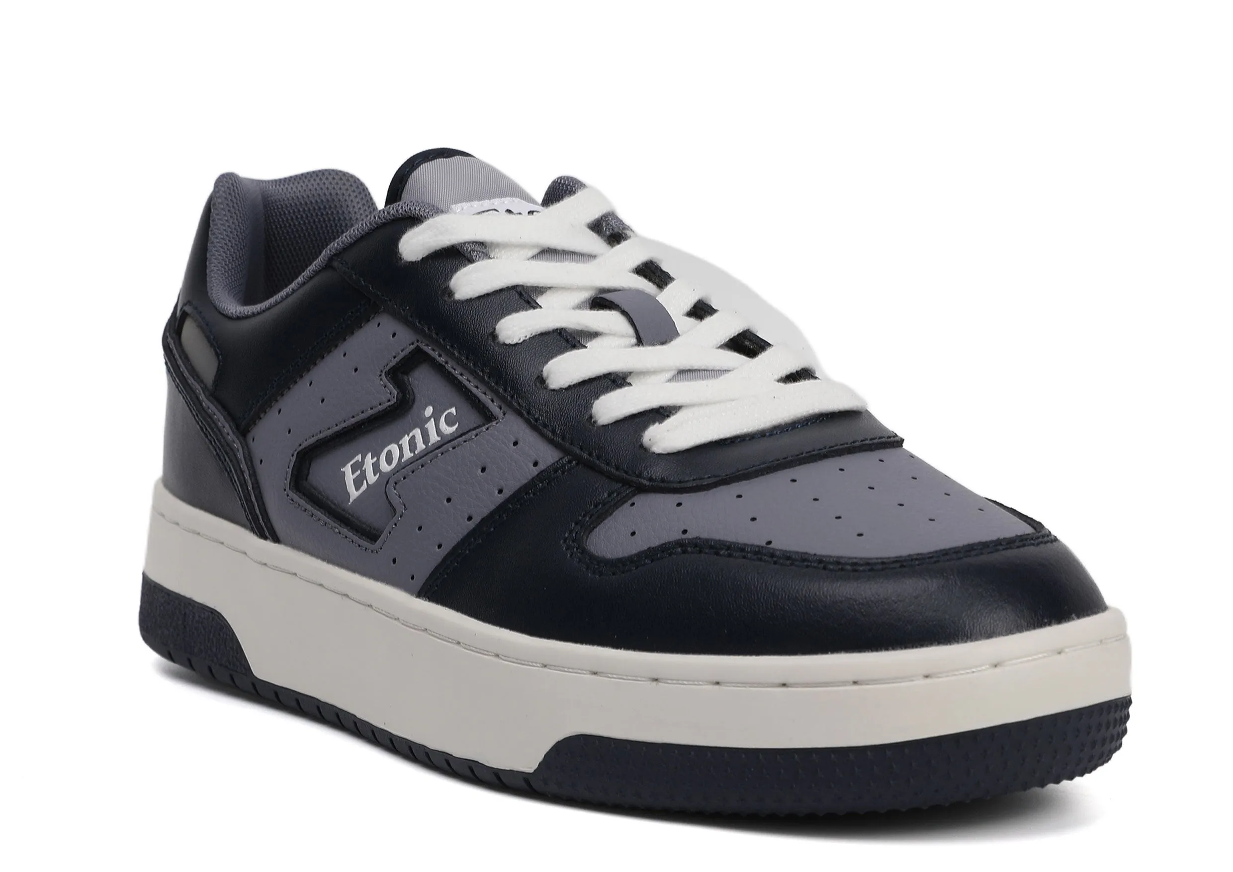 Etonic THE DOC sneakers in dark blue and powder blue leather, with off white midsole and dark blue bottom outsole.