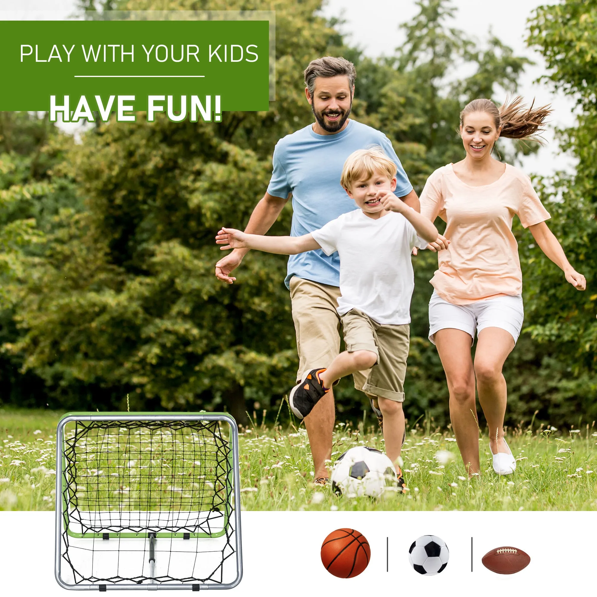 Football Training Net, Soccer Kickback Target Goal Both Side Rebounder Net, Adjustable Angle Goal Training Set for Kids and Children, Backyard