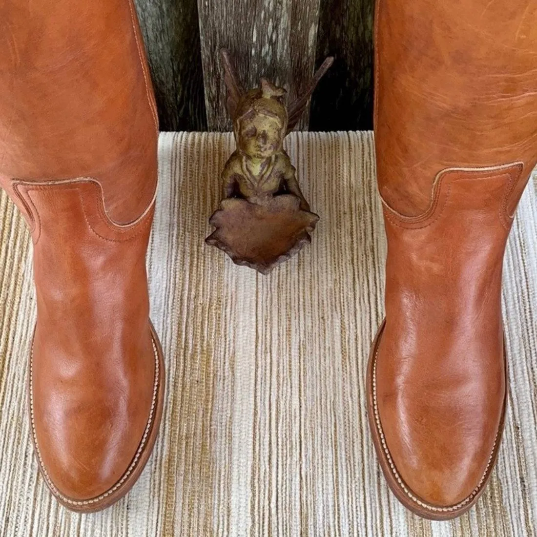 FRYE New Vintage Western Campus Style Brown Leather Chunky Heel Boots