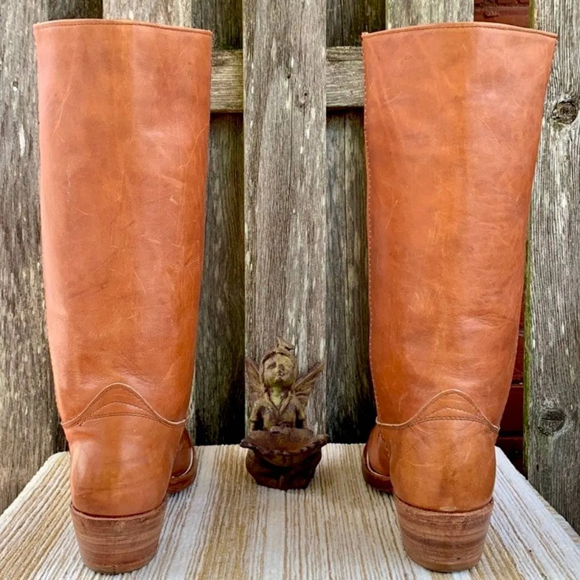 FRYE New Vintage Western Campus Style Brown Leather Chunky Heel Boots