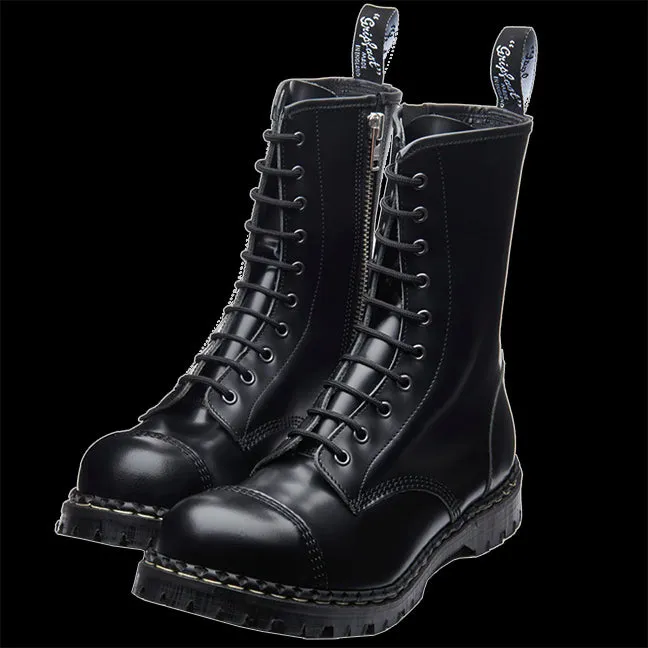 GripFast Black Hi-Shine 10 Eye Steel Toe Zip Boot