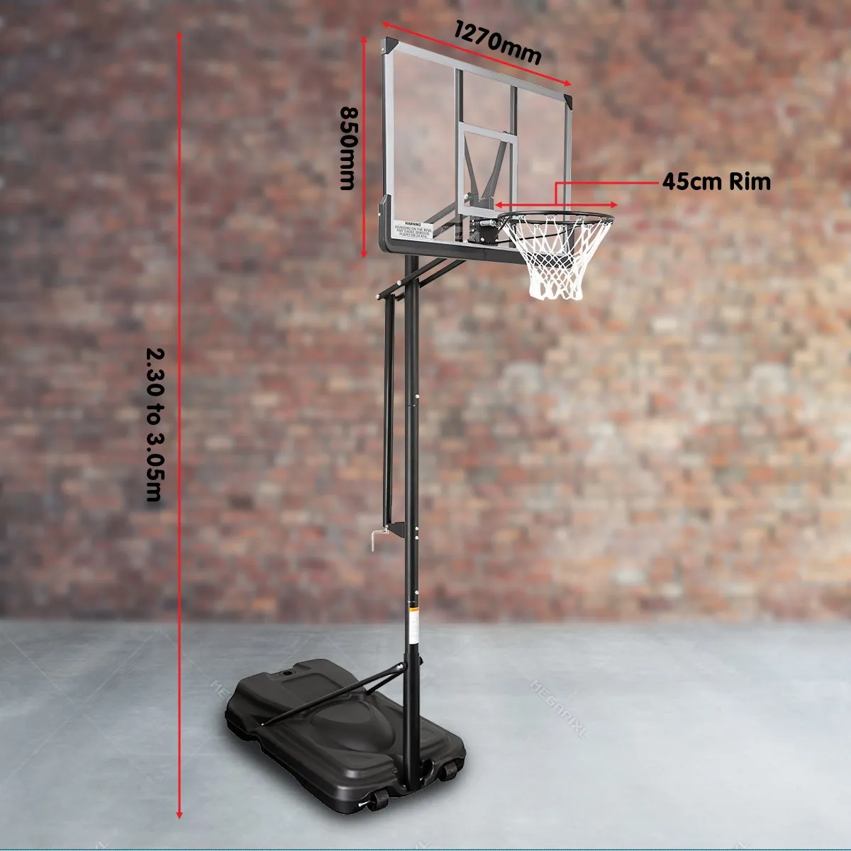 Height Adjustable Portable Basketball Hoop 50in Fiberglass Backboard Kahuna