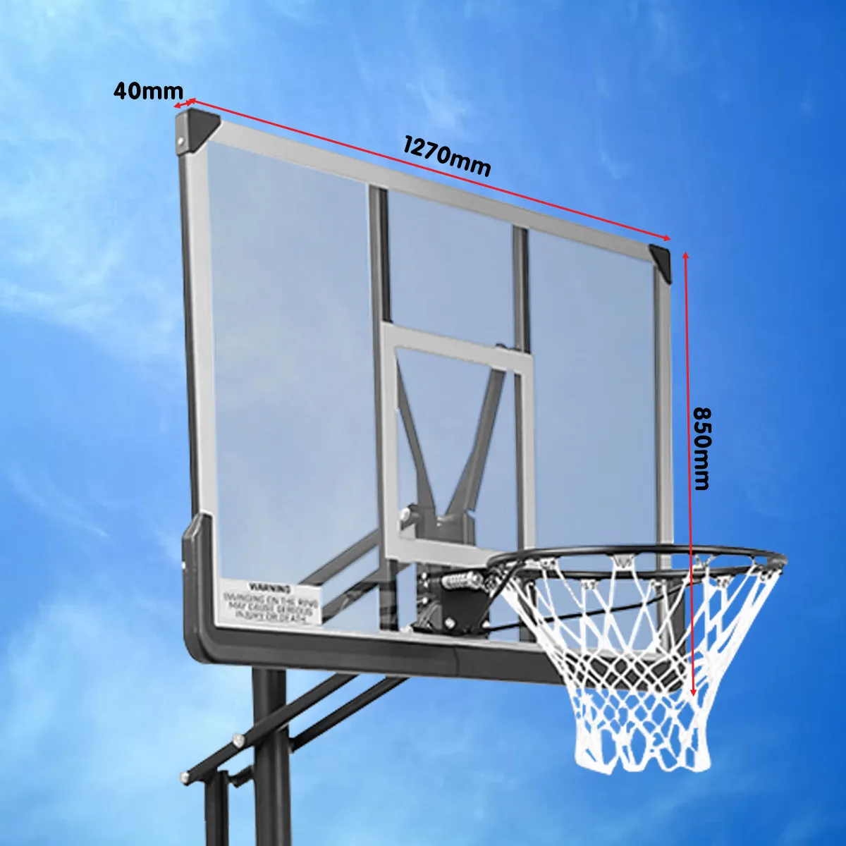 Height Adjustable Portable Basketball Hoop 50in Fiberglass Backboard Kahuna