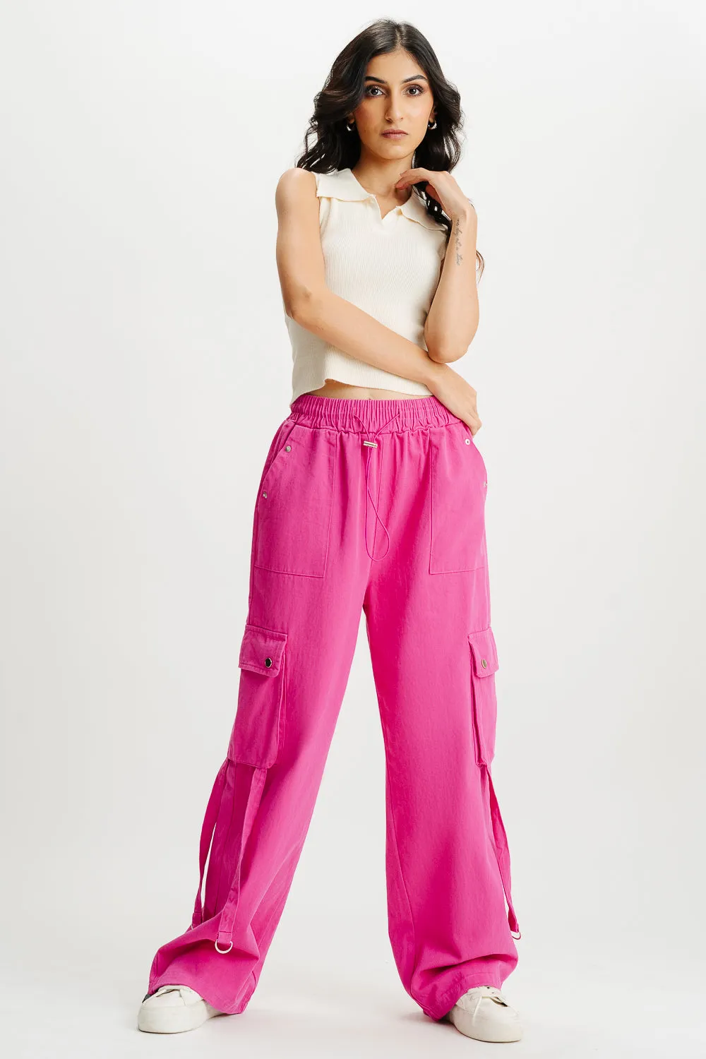 Hot Pink Elasticated Cargo Pants