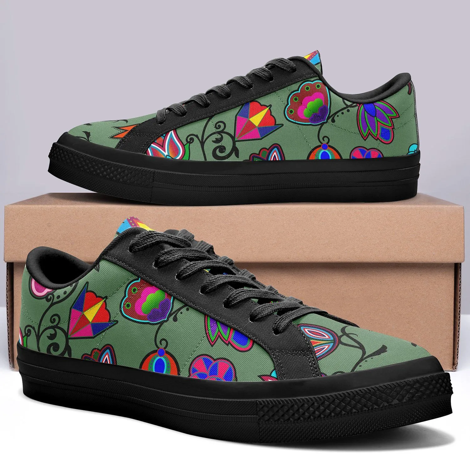 Indigenous Paisley Dark Sea Aapisi Low Top Canvas Shoes Black Sole